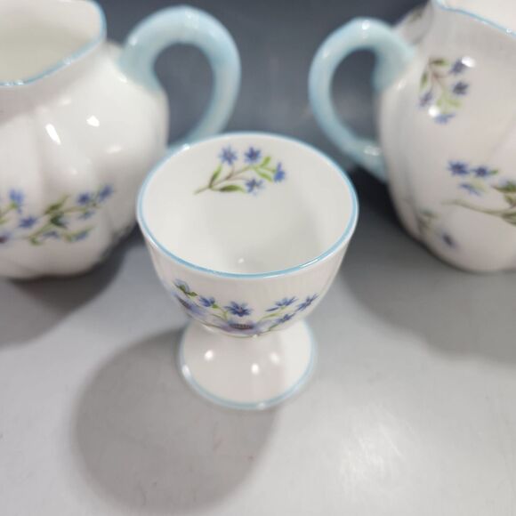Shelley Blue Rock Covered Sugar & Creamer Set w Matching Egg Cup Bone China VTG - Picture 7 of 8
